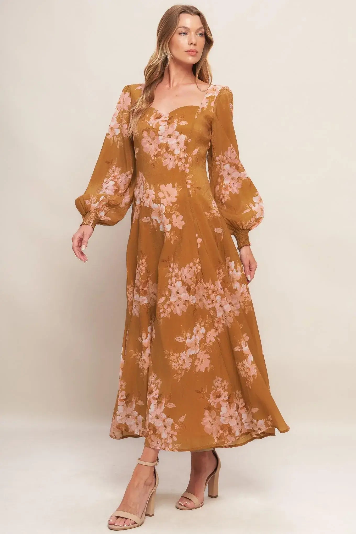 GOLDEN BLOSSOM WOVEN ANKLE DRESS - Flying Tomato - Flyclothing LLC