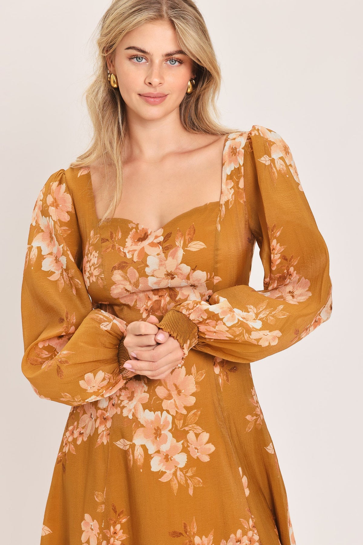 GOLDEN BLOSSOM WOVEN ANKLE DRESS