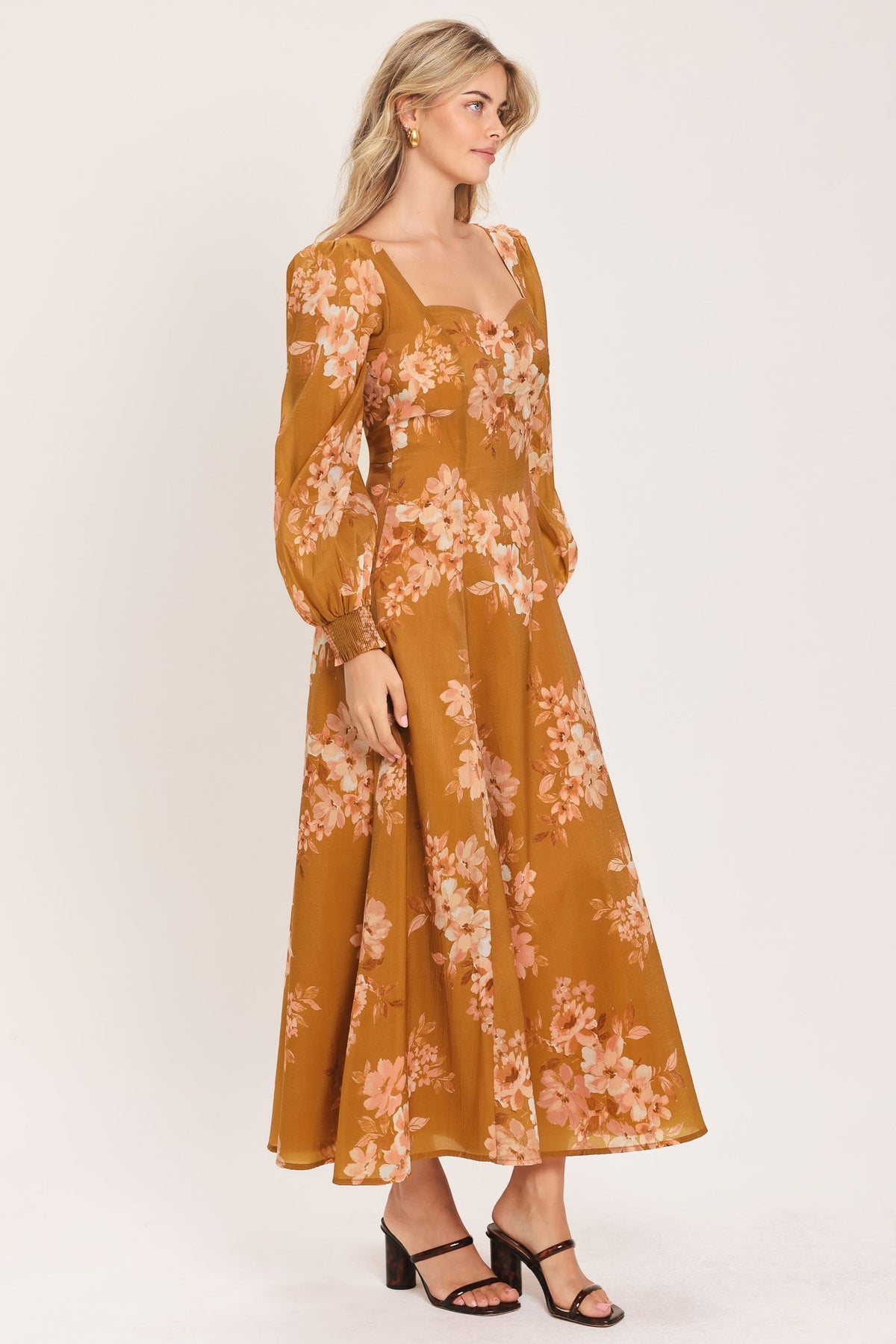 GOLDEN BLOSSOM WOVEN ANKLE DRESS