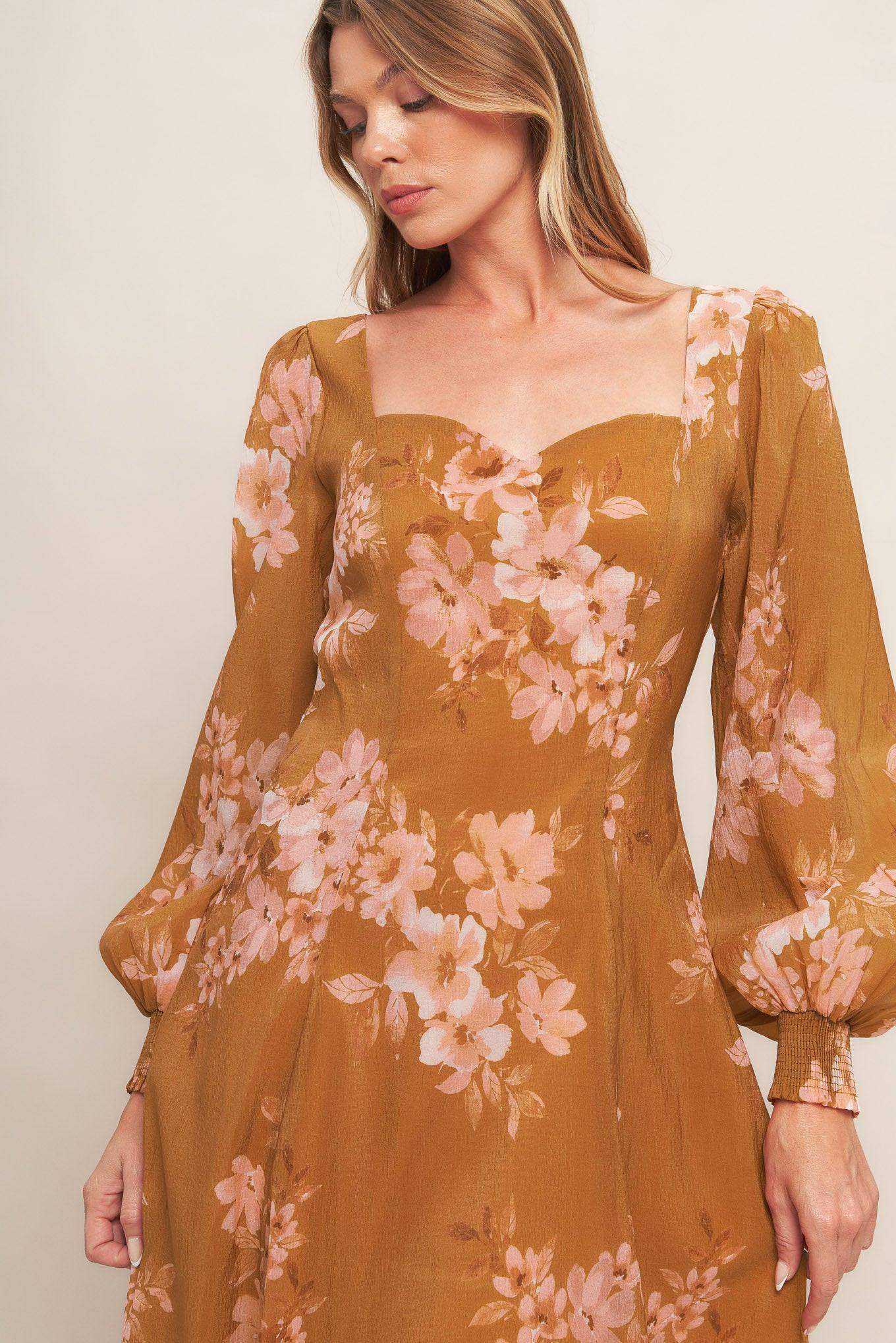 GOLDEN BLOSSOM WOVEN ANKLE DRESS - Flying Tomato - Flyclothing LLC
