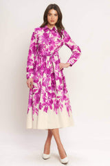 EVERGREEN CAMELLIA DREAM WOVEN MIDI SHIRT DRESS