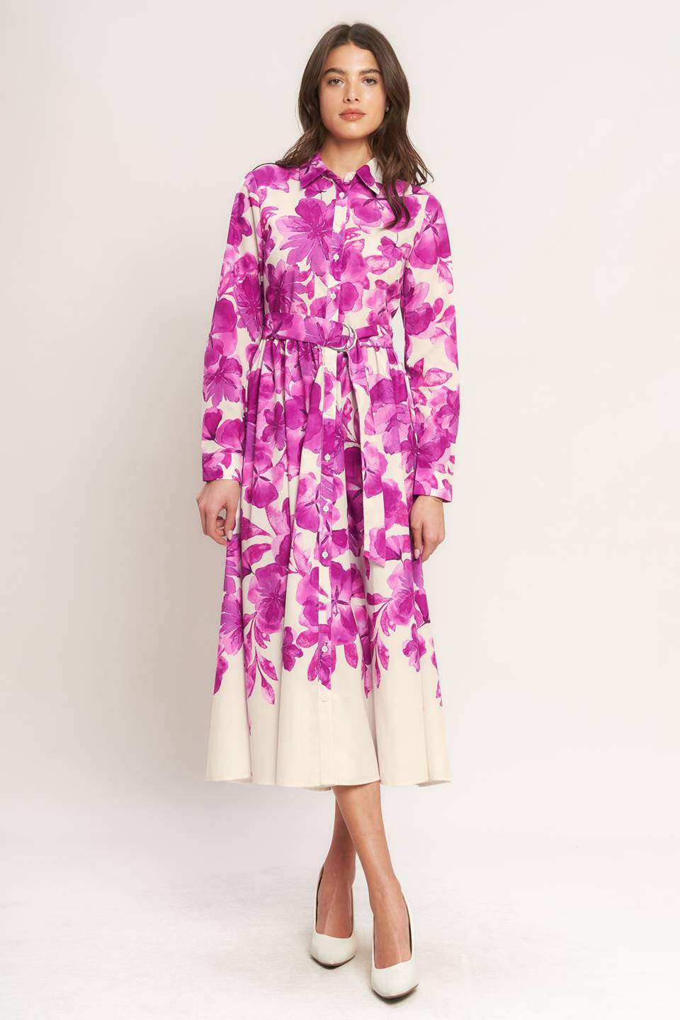 EVERGREEN CAMELLIA DREAM WOVEN MIDI SHIRT DRESS - Flying Tomato - Flyclothing LLC
