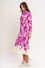 EVERGREEN CAMELLIA DREAM WOVEN MIDI SHIRT DRESS