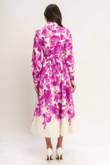 EVERGREEN CAMELLIA DREAM WOVEN MIDI SHIRT DRESS