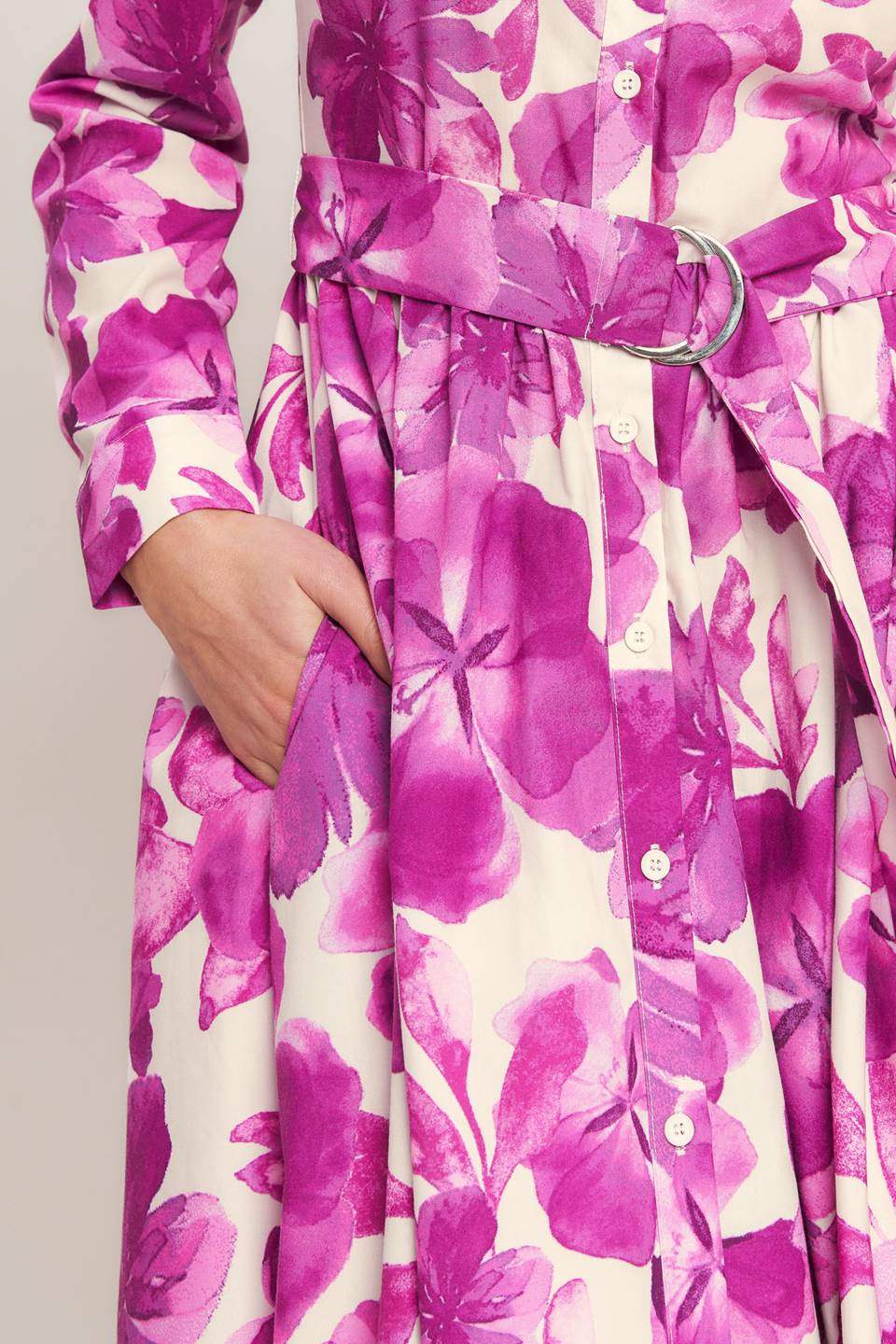 EVERGREEN CAMELLIA DREAM WOVEN MIDI SHIRT DRESS - Flying Tomato - Flyclothing LLC