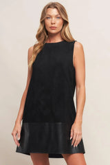 CITY SLEEK FAUX SUEDE AND LEATHER SHIFT DRESS - Flying Tomato - Flyclothing LLC