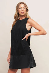 CITY SLEEK FAUX SUEDE AND LEATHER SHIFT DRESS - Flying Tomato - Flyclothing LLC