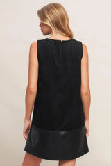 CITY SLEEK FAUX SUEDE AND LEATHER SHIFT DRESS - Flying Tomato - Flyclothing LLC