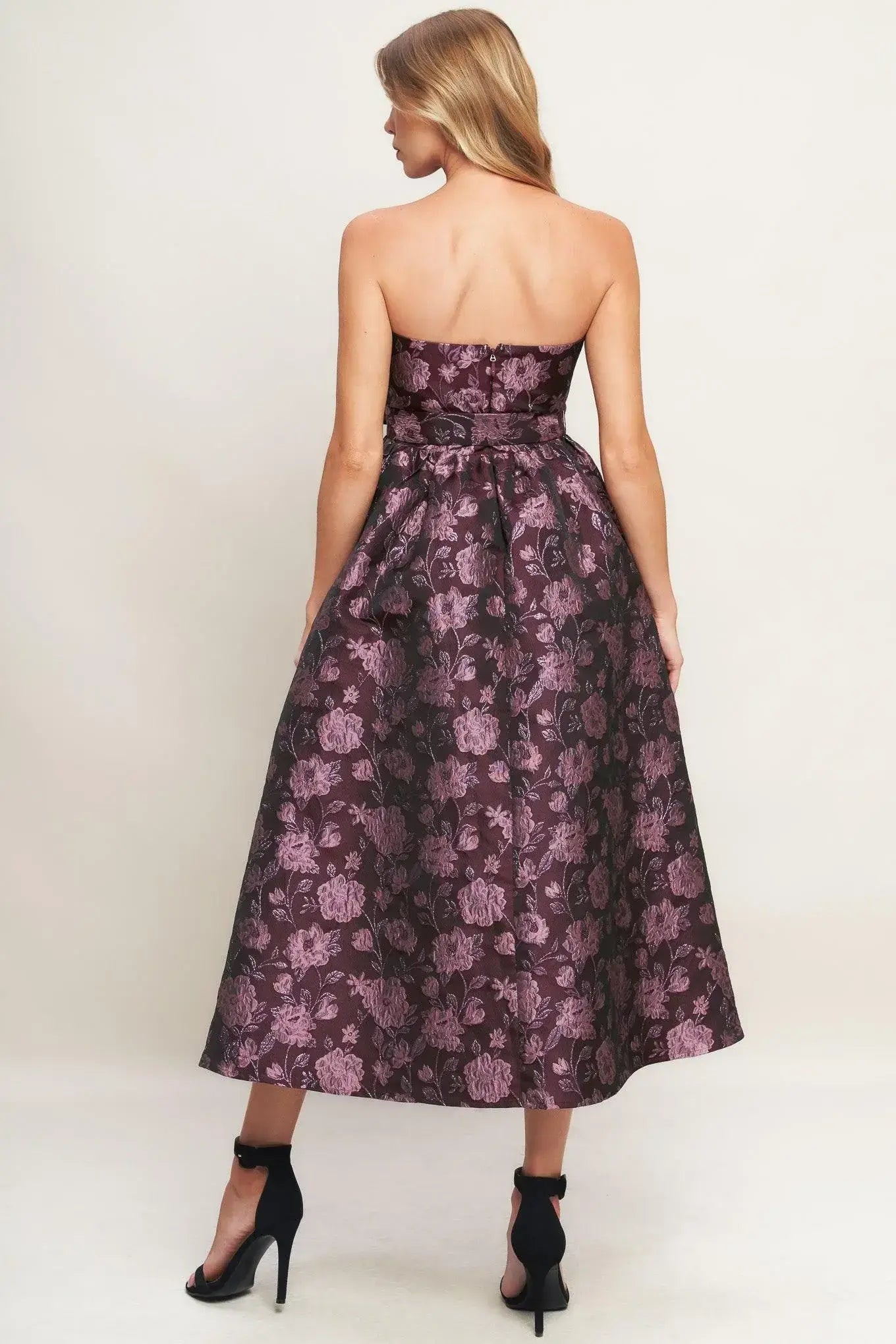 AUBERGINE CHIC JACQUARD WOVEN MIDI DRESS - Flying Tomato - Flyclothing LLC