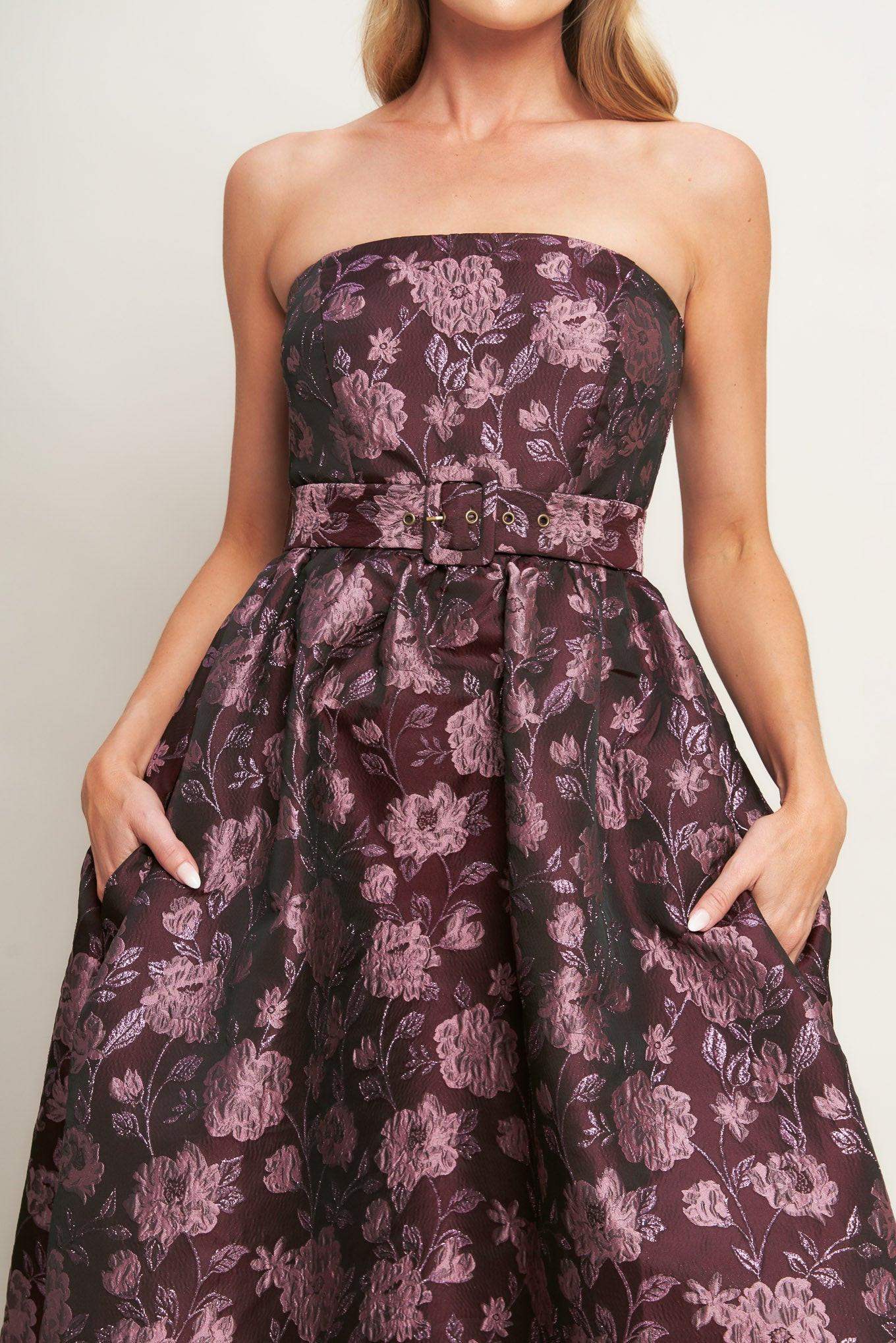 AUBERGINE CHIC JACQUARD WOVEN MIDI DRESS - Flying Tomato - Flyclothing LLC