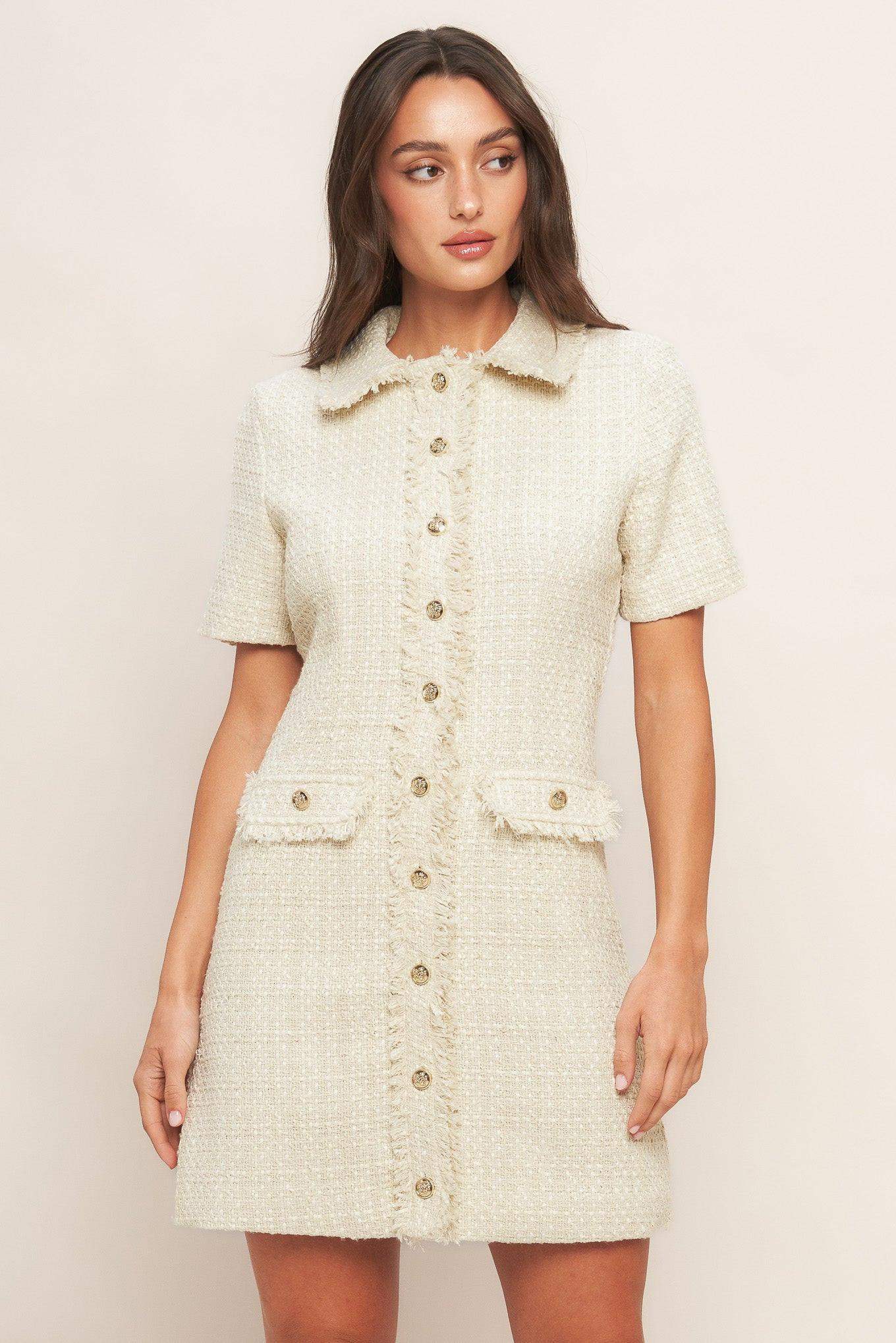 BOUCLÉ AFFAIR TWEED MINI DRESS - Flying Tomato - Flyclothing LLC