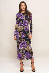 VIOLET EMBRACE POWER MESH MIDI DRESS - Flying Tomato - Flyclothing LLC