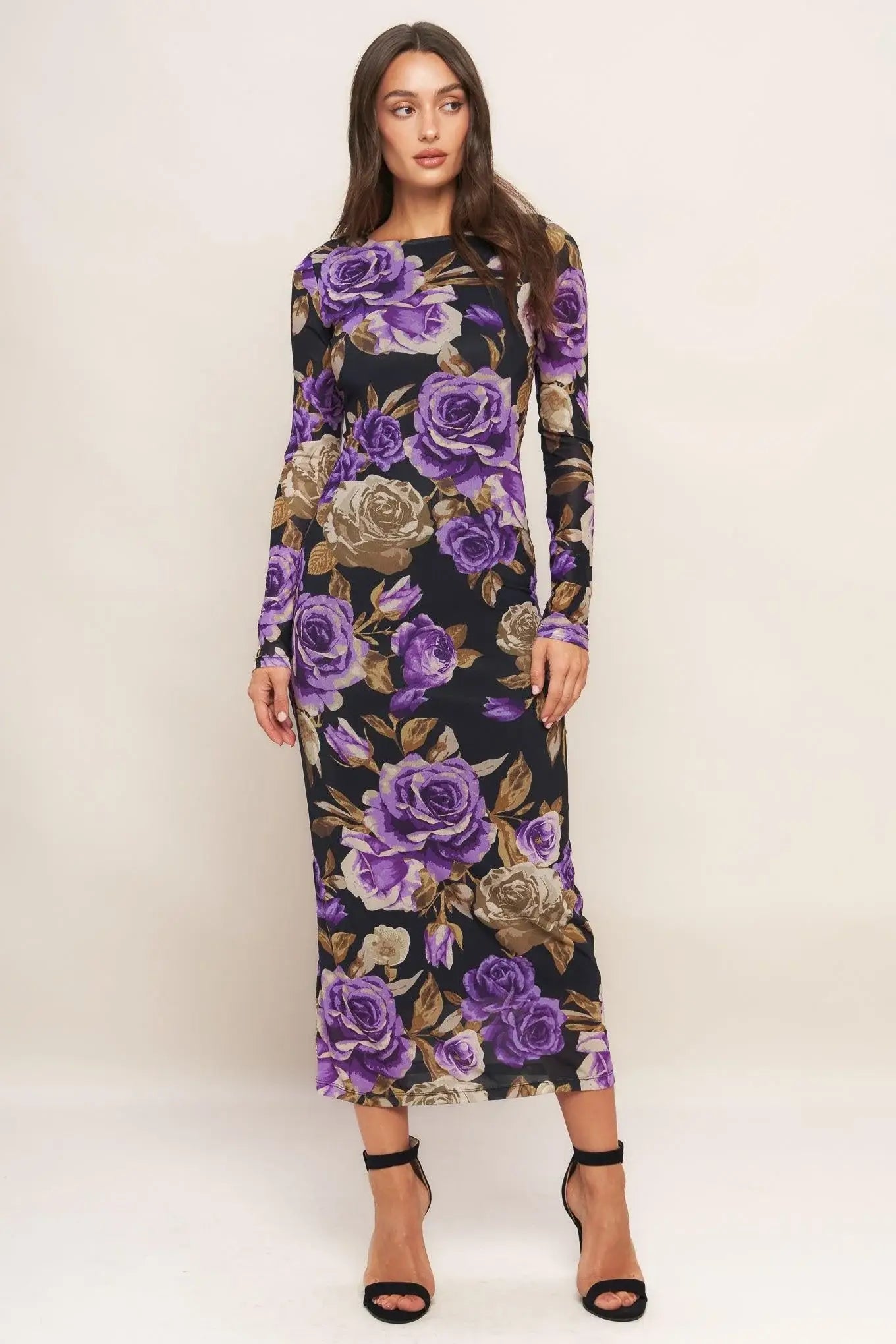 VIOLET EMBRACE POWER MESH MIDI DRESS - Flying Tomato - Flyclothing LLC