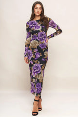 VIOLET EMBRACE POWER MESH MIDI DRESS - Flying Tomato - Flyclothing LLC
