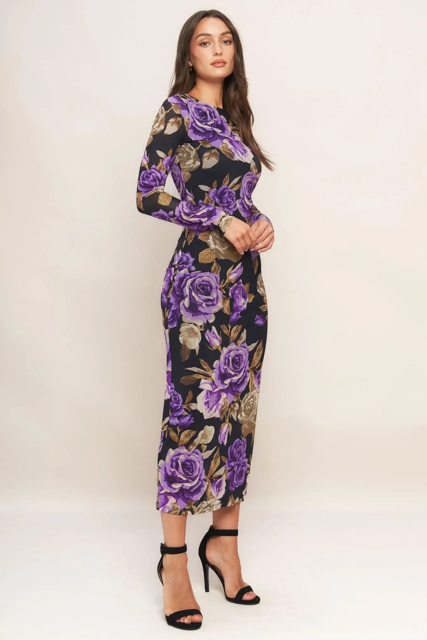 VIOLET EMBRACE POWER MESH MIDI DRESS - Flying Tomato - Flyclothing LLC