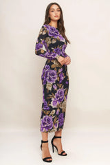 VIOLET EMBRACE POWER MESH MIDI DRESS - Flying Tomato - Flyclothing LLC