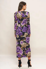 VIOLET EMBRACE POWER MESH MIDI DRESS - Flying Tomato - Flyclothing LLC