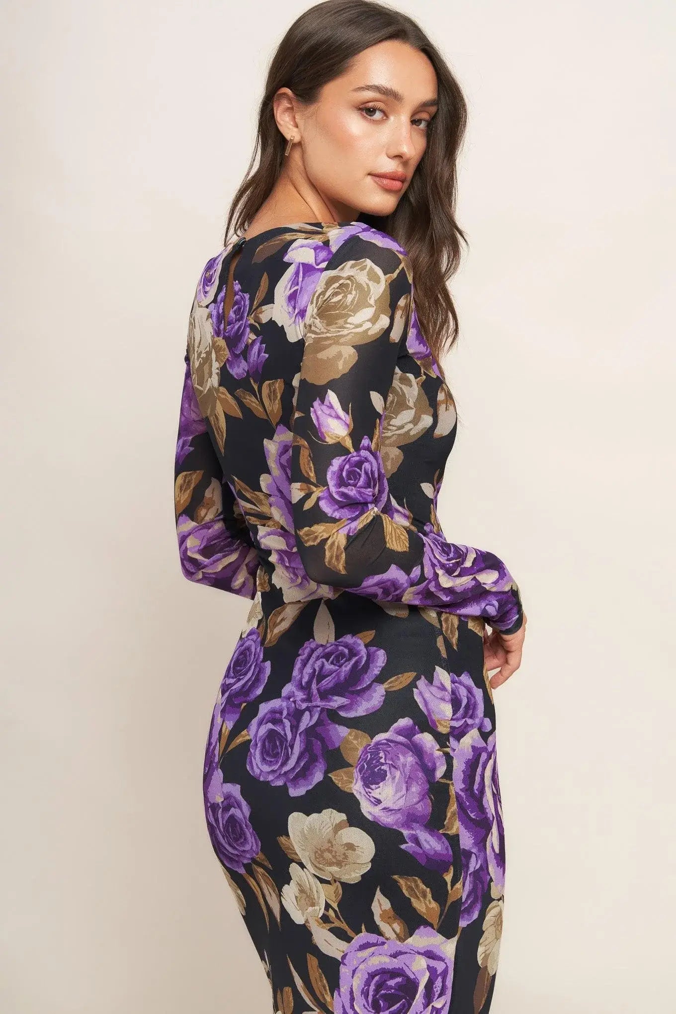 VIOLET EMBRACE POWER MESH MIDI DRESS - Flying Tomato - Flyclothing LLC