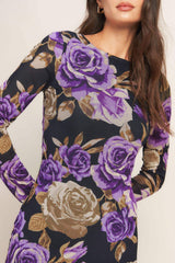 VIOLET EMBRACE POWER MESH MIDI DRESS - Flying Tomato - Flyclothing LLC