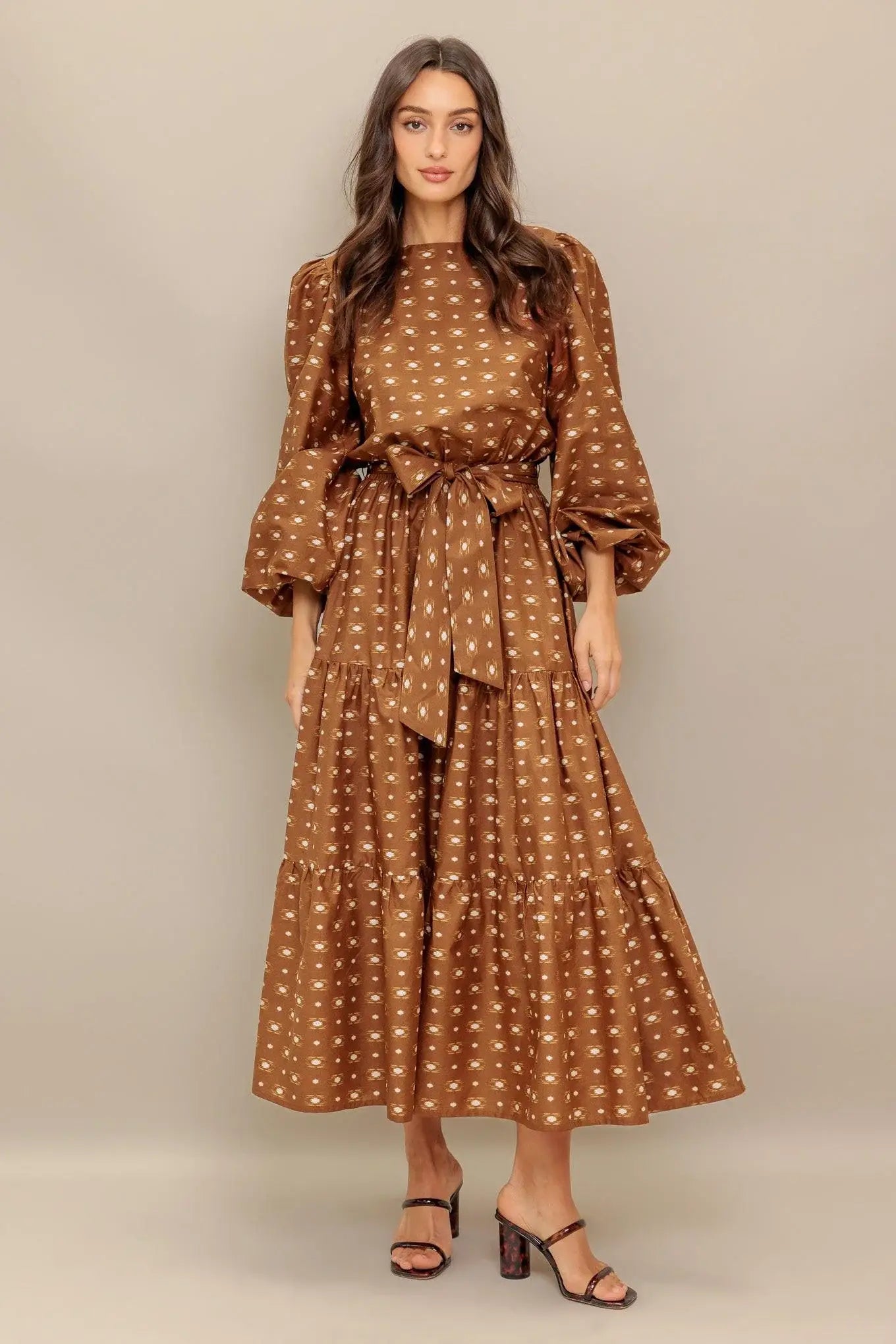 CINNAMON WALTZ WOVEN MIDI DRESS - Flying Tomato - Flyclothing LLC