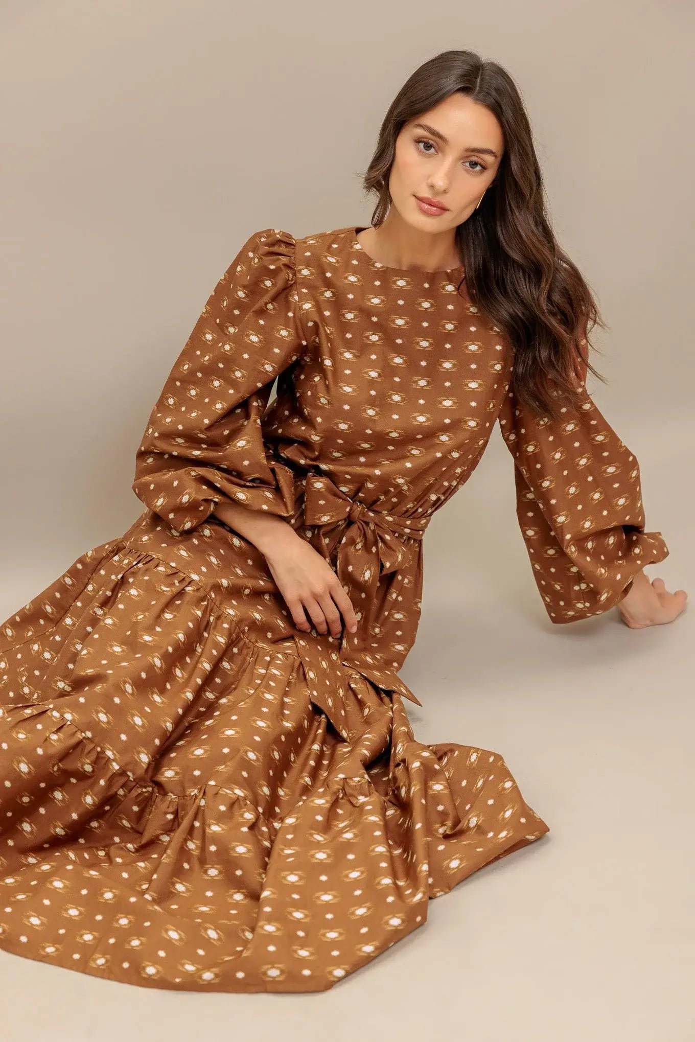 CINNAMON WALTZ WOVEN MIDI DRESS - Flying Tomato - Flyclothing LLC