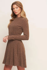 AUTUMN COFFEE BROWN KNIT MINI DRESS - Flying Tomato - Flyclothing LLC
