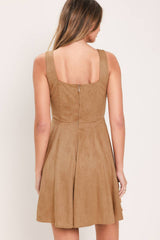 DESERT LACE CAMEL FAUX SUEDE LACE-UP MINI DRESS - Flying Tomato - Flyclothing LLC