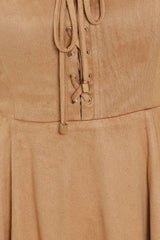 DESERT LACE CAMEL FAUX SUEDE LACE-UP MINI DRESS - Flying Tomato - Flyclothing LLC