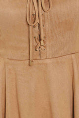 DESERT LACE CAMEL FAUX SUEDE LACE-UP MINI DRESS - Flying Tomato - Flyclothing LLC
