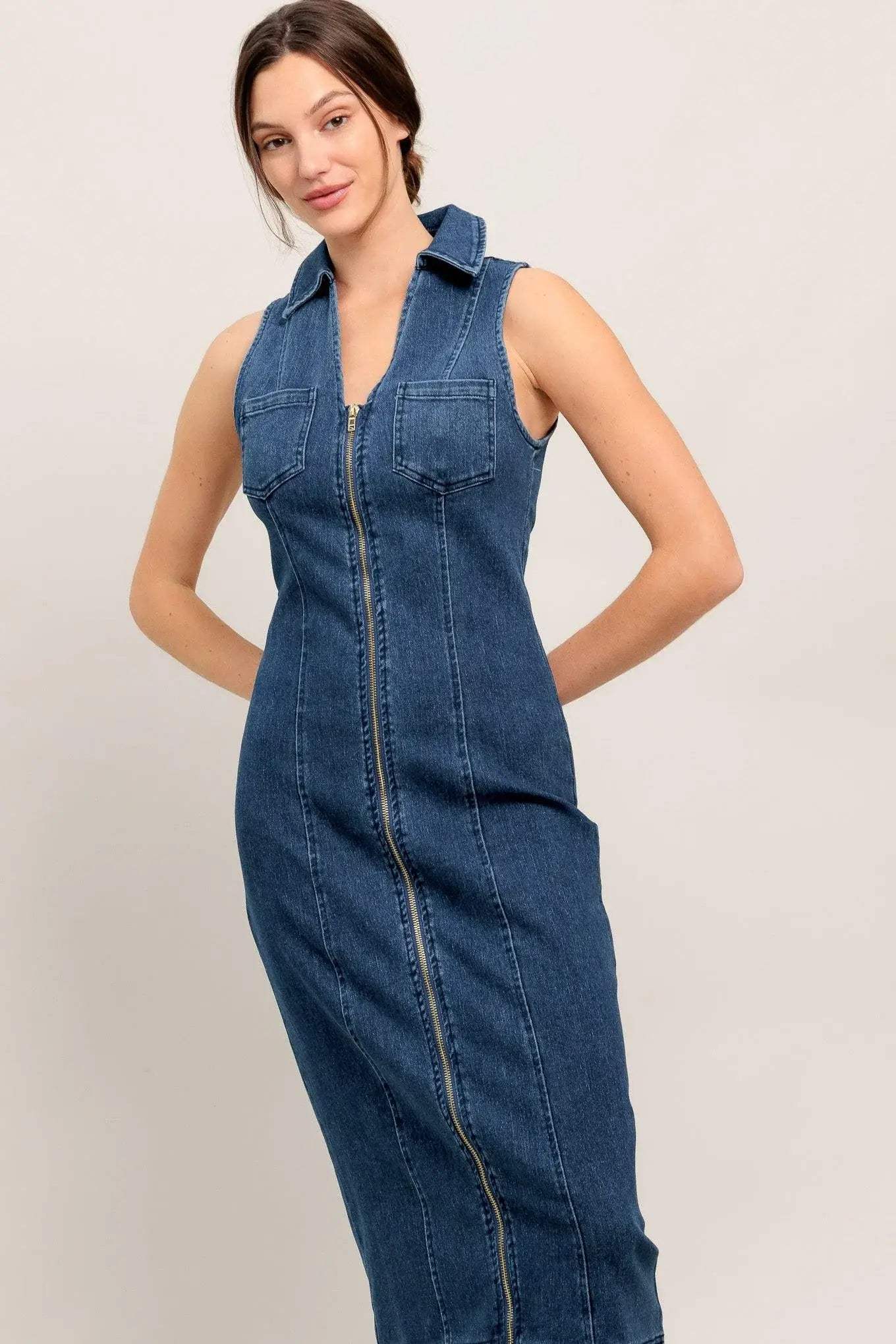 EVERYDAY EDGE DENIM MIDI DRESS - Flying Tomato - Flyclothing LLC