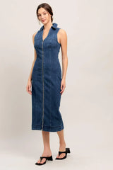 EVERYDAY EDGE DENIM MIDI DRESS - Flying Tomato - Flyclothing LLC