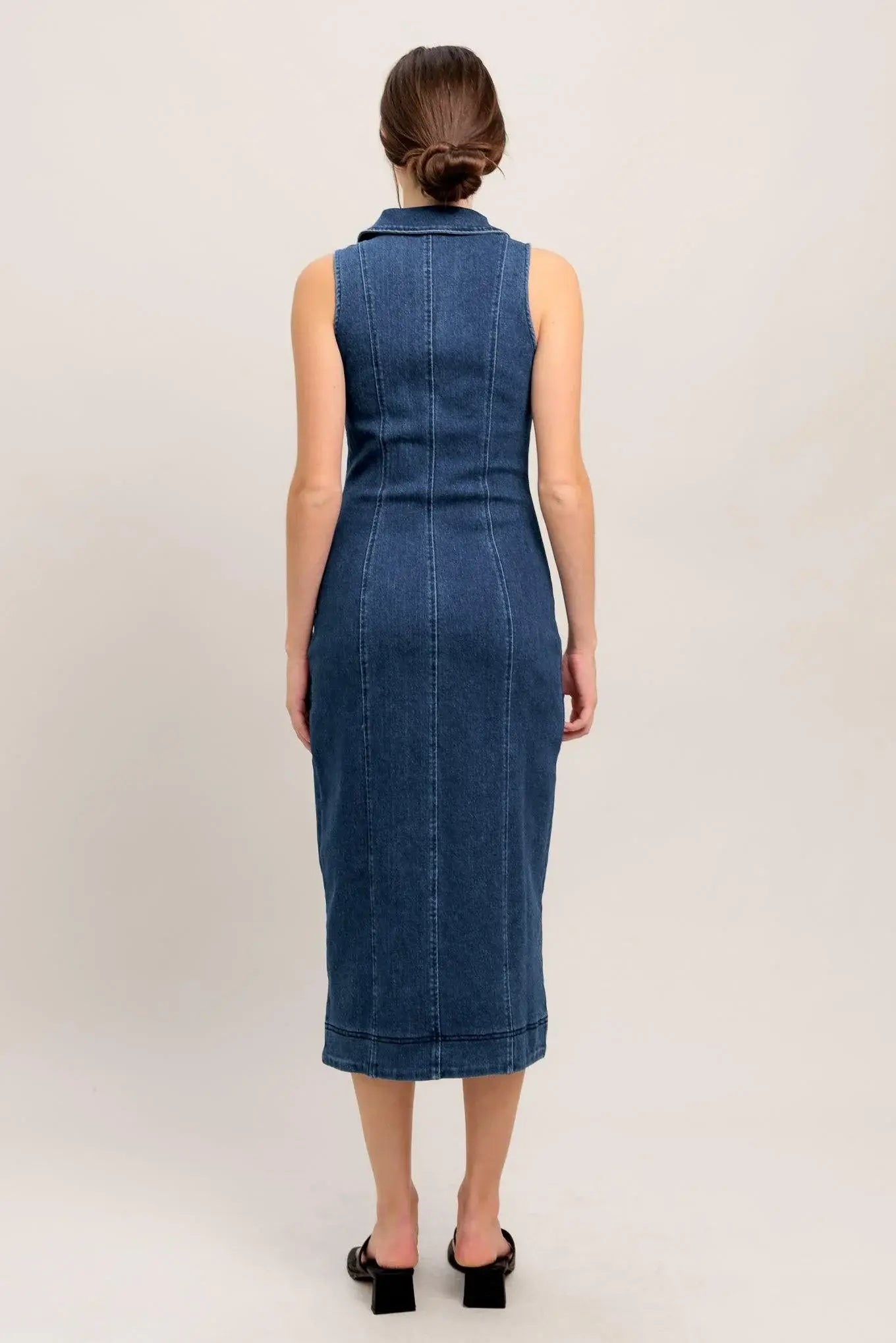 EVERYDAY EDGE DENIM MIDI DRESS - Flying Tomato - Flyclothing LLC