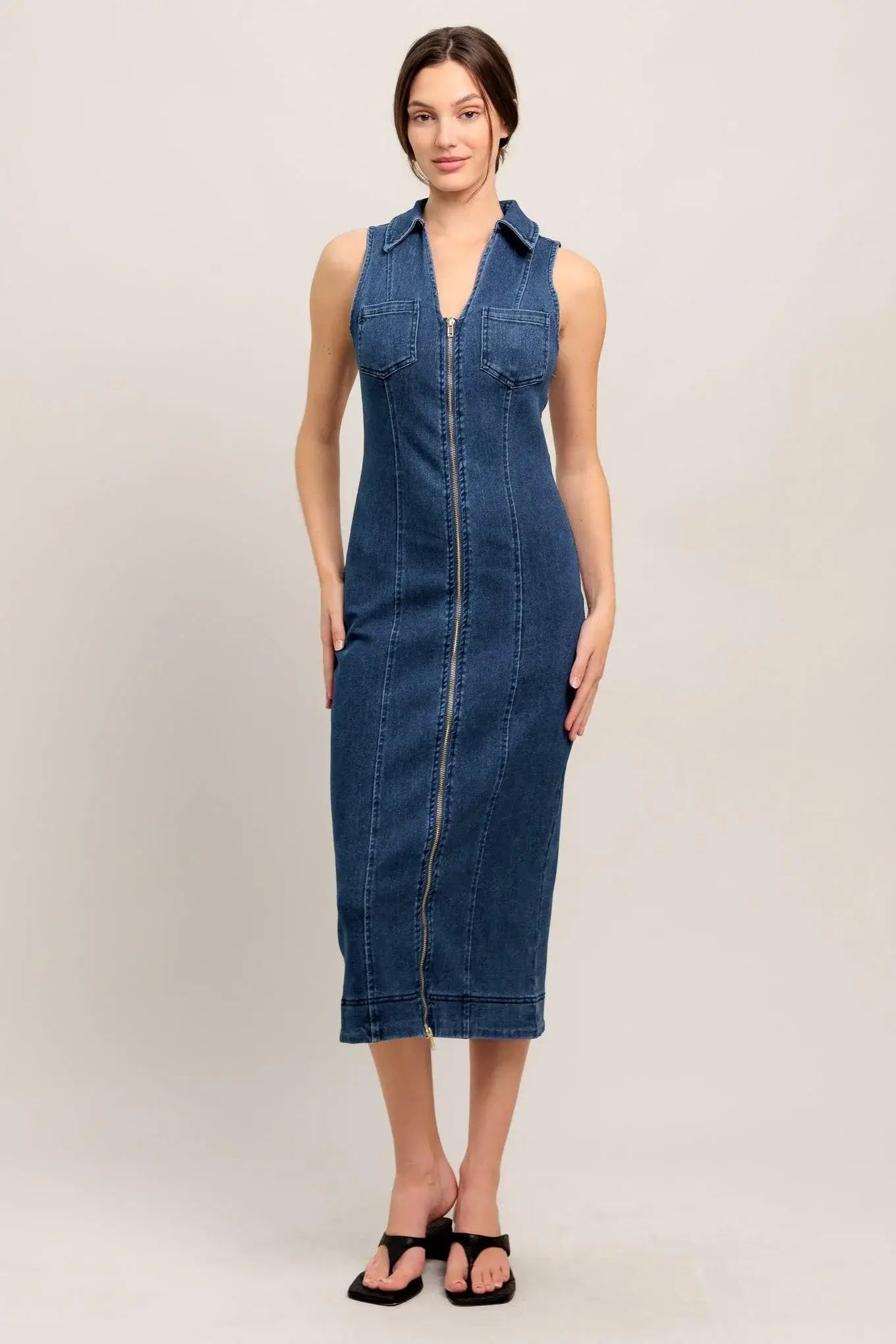 EVERYDAY EDGE DENIM MIDI DRESS - Flying Tomato - Flyclothing LLC