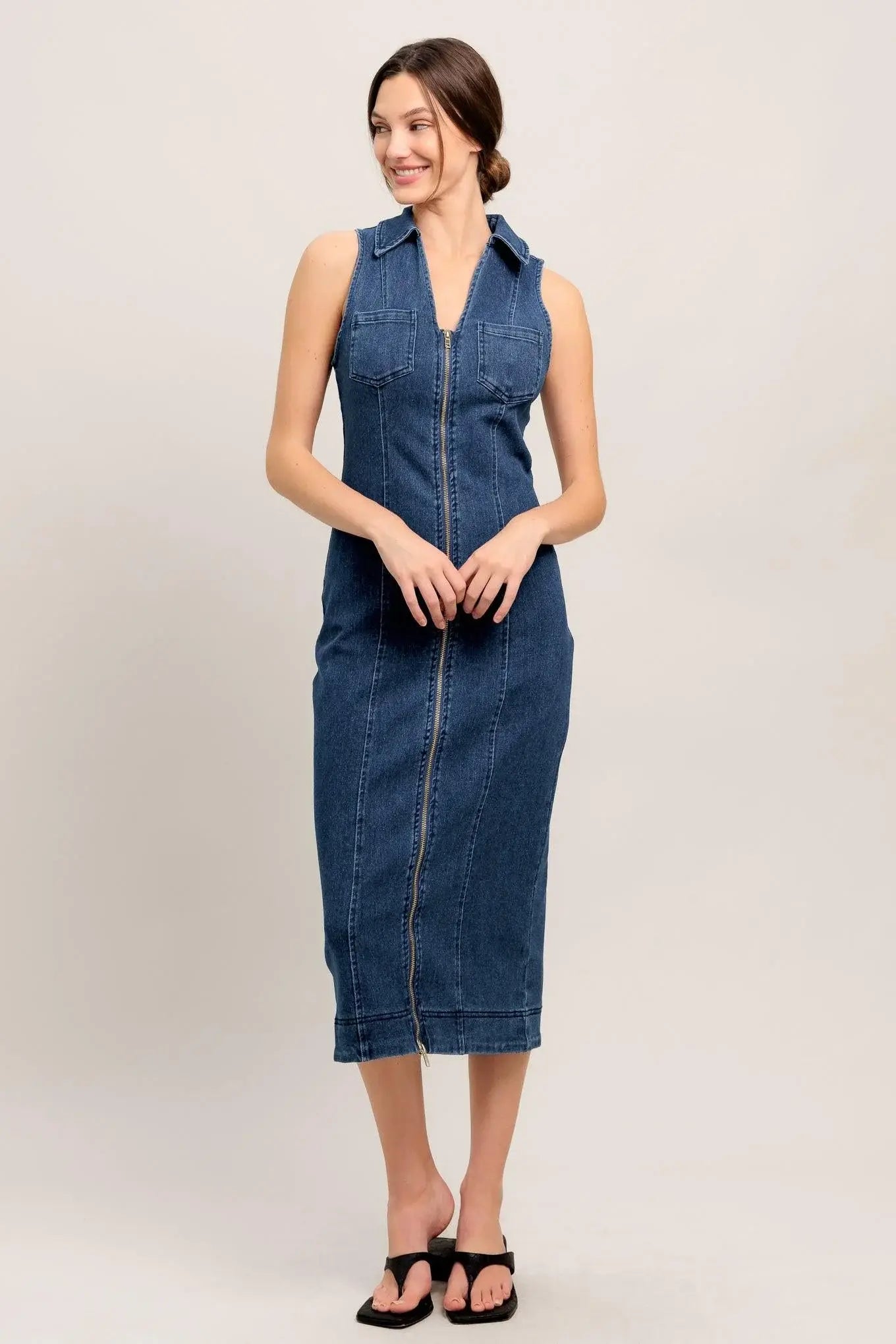 EVERYDAY EDGE DENIM MIDI DRESS - Flying Tomato - Flyclothing LLC