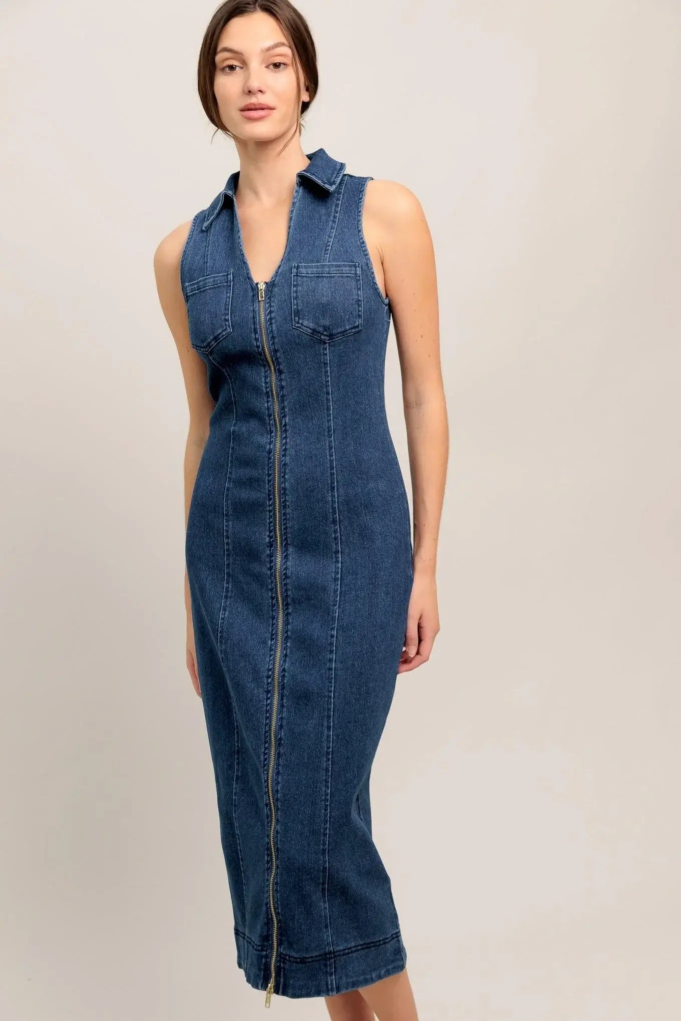EVERYDAY EDGE DENIM MIDI DRESS - Flying Tomato - Flyclothing LLC