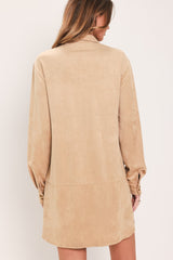 SAND SAFARI SAND FAUX SUEDE BELTED SHIRT MINI DRESS - Flying Tomato - Flyclothing LLC