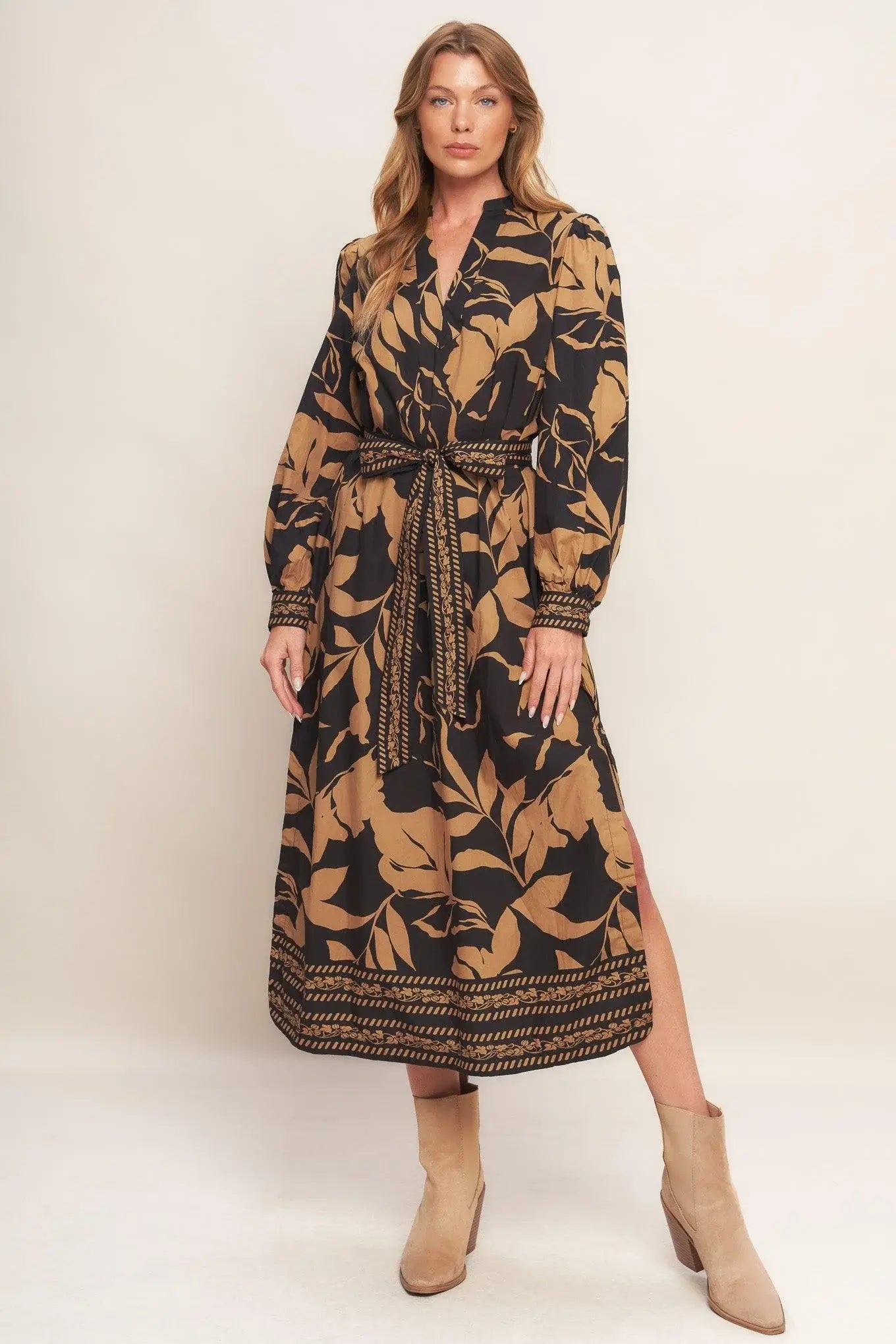 AUTUMN LEAF WOVEN MIDI DRESS - Flying Tomato - Flyclothing LLC