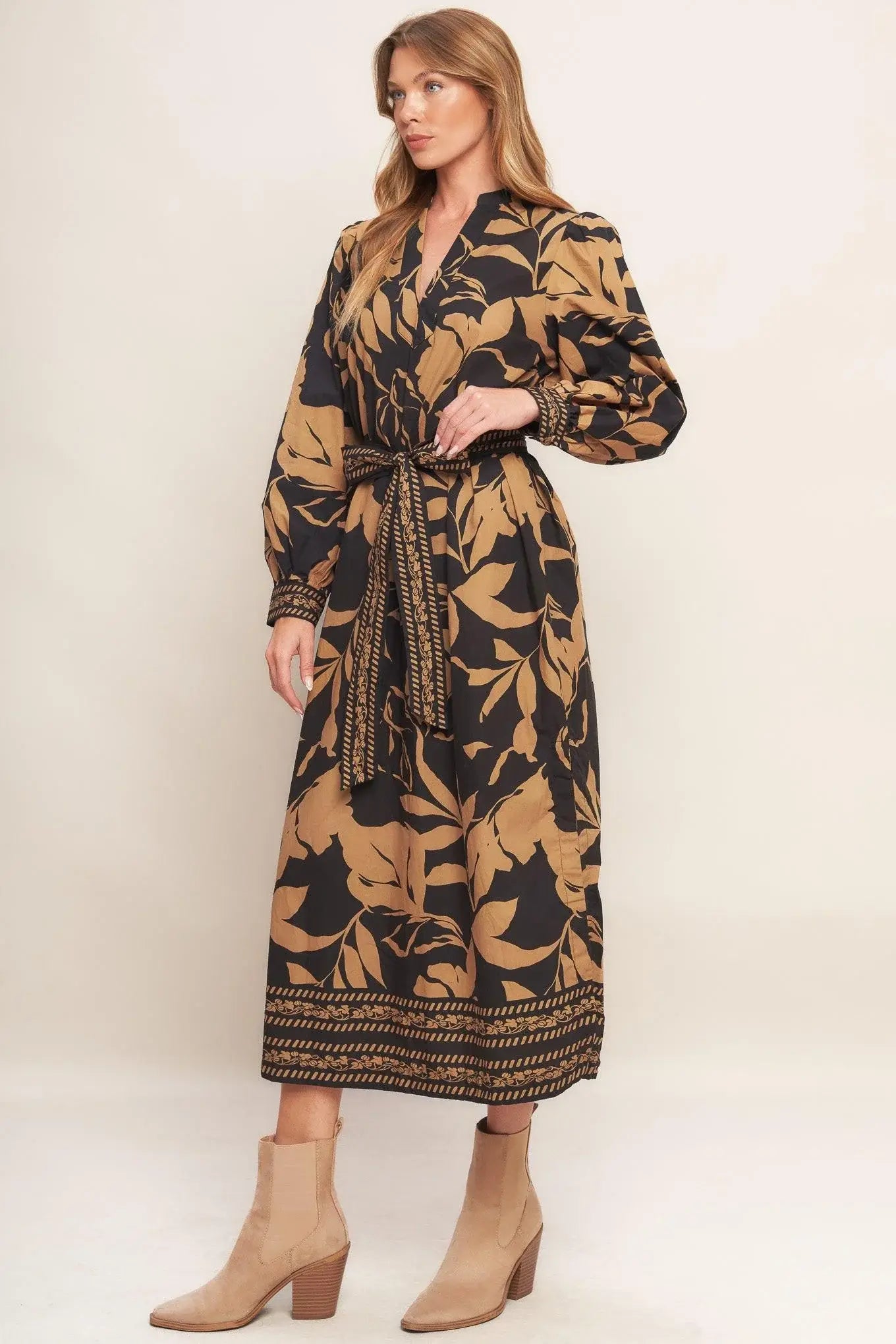 AUTUMN LEAF WOVEN MIDI DRESS - Flying Tomato - Flyclothing LLC