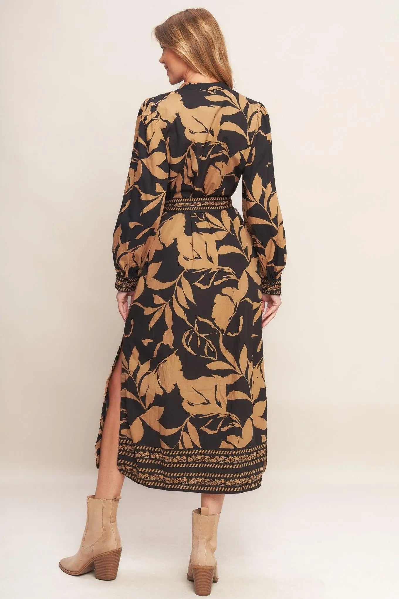 AUTUMN LEAF WOVEN MIDI DRESS - Flying Tomato - Flyclothing LLC