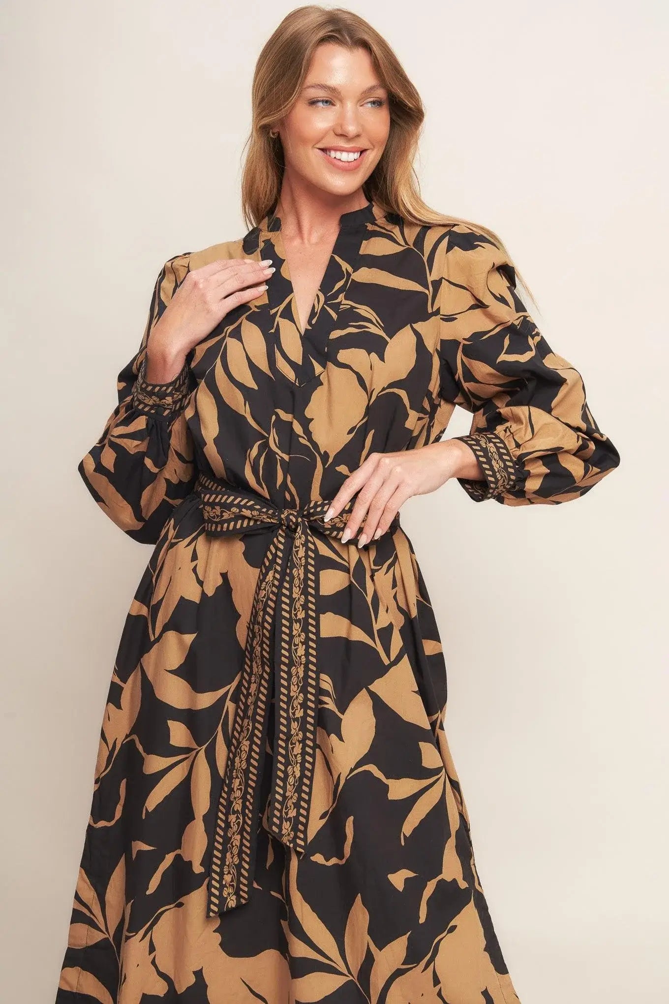 AUTUMN LEAF WOVEN MIDI DRESS - Flying Tomato - Flyclothing LLC