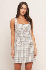GOLDEN GRID LUXE TWEED MINI DRESS - Flying Tomato - Flyclothing LLC