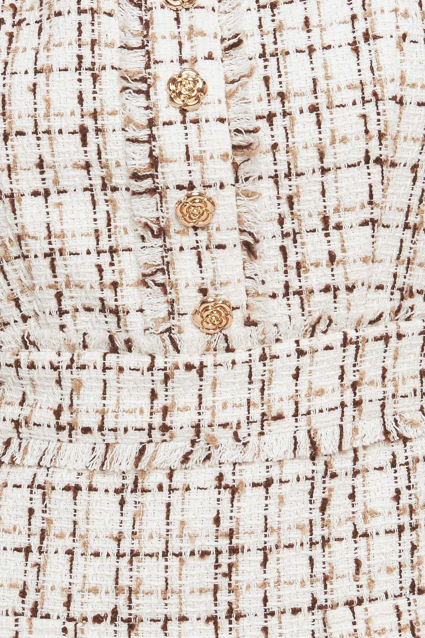 GOLDEN GRID LUXE TWEED MINI DRESS - Flying Tomato - Flyclothing LLC