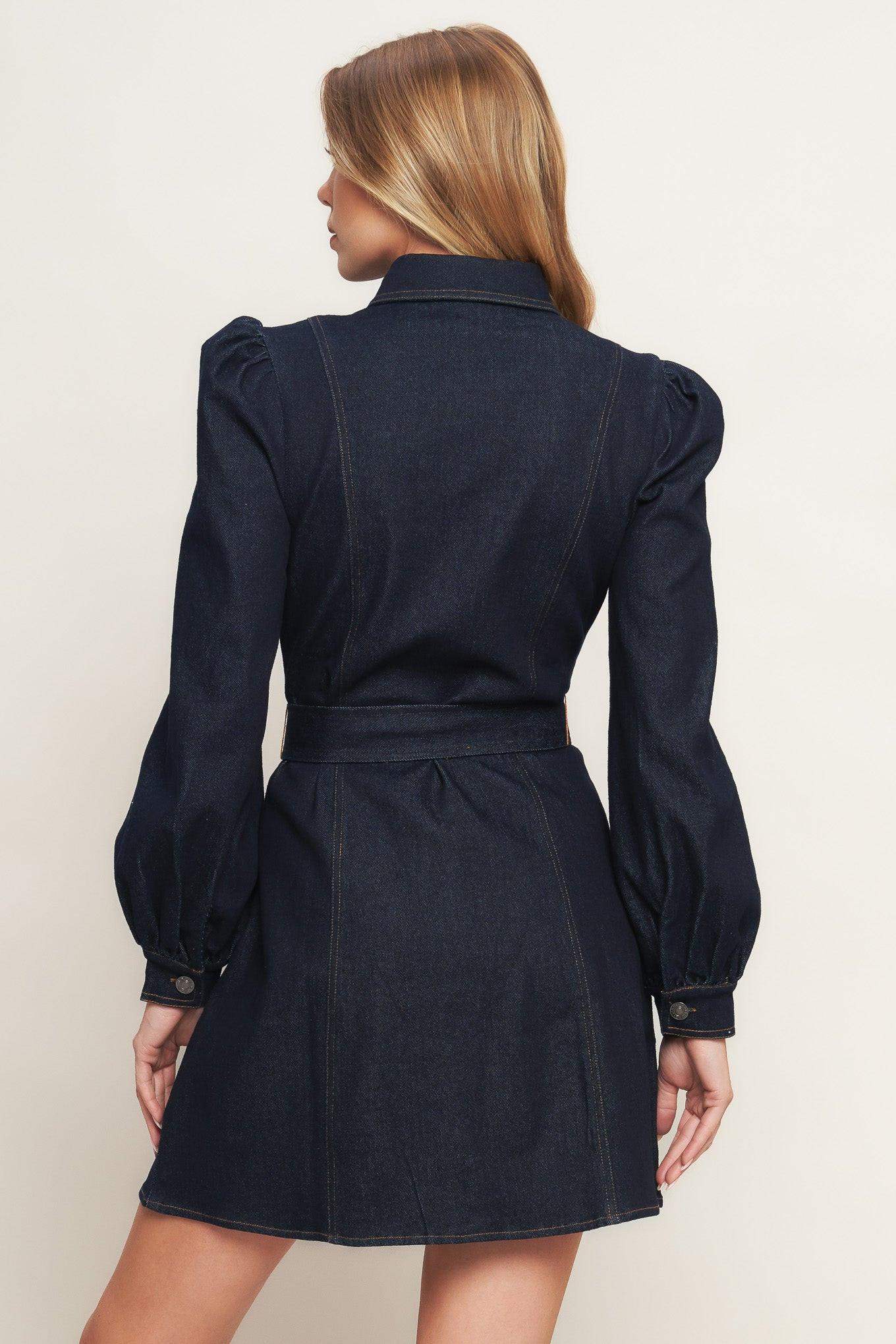 HOLIDAY DARK INDIGO DENIM MINI DRESS - Flying Tomato - Flyclothing LLC