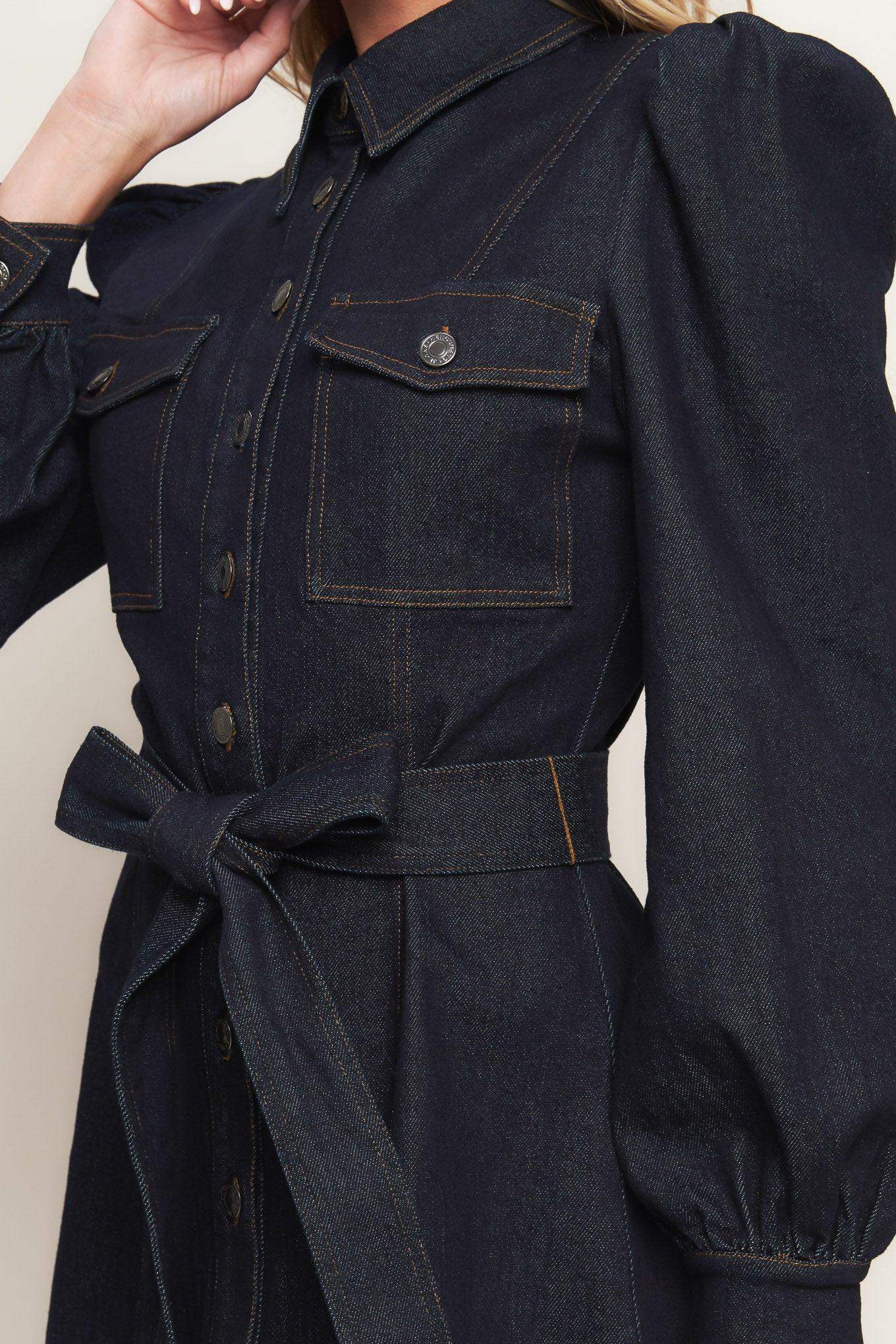 HOLIDAY DARK INDIGO DENIM MINI DRESS - Flying Tomato - Flyclothing LLC