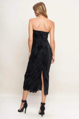 BLACK TEMPTATION WOVEN VELVET LACE MIDI DRESS - Flying Tomato - Flyclothing LLC