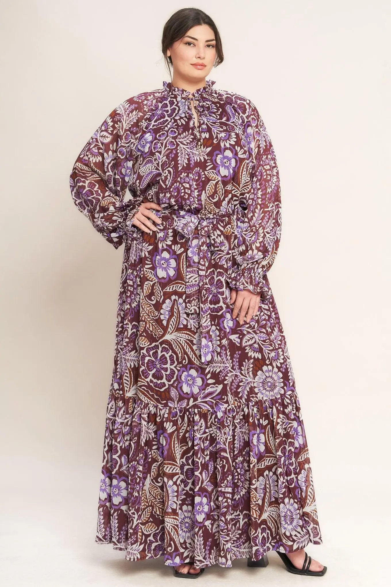 VIOLET BLOSSOM SPIRIT WOVEN MAXI DRESS - Flying Tomato - Flyclothing LLC