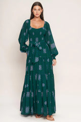 AZURE BOTANIQUE WOVEN MAXI DRESS - Flying Tomato - Flyclothing LLC