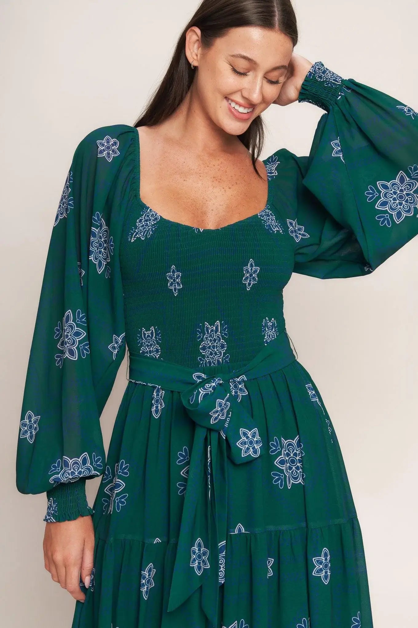 AZURE BOTANIQUE WOVEN MAXI DRESS - Flying Tomato - Flyclothing LLC