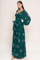 AZURE BOTANIQUE WOVEN MAXI DRESS - Flying Tomato - Flyclothing LLC
