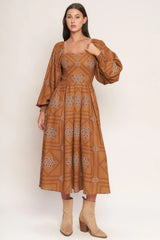 SOUTHWEST SQUARES WOVEN MIDI DRESS - Flying Tomato - Flyclothing LLC